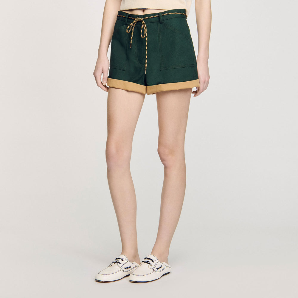 Sandro / Two-tone drawstring waist shorts Bottle Green