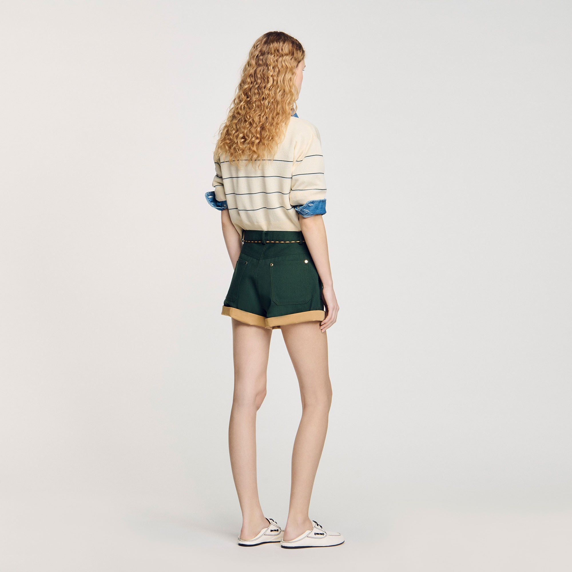 Sandro / Two-tone drawstring waist shorts Bottle Green