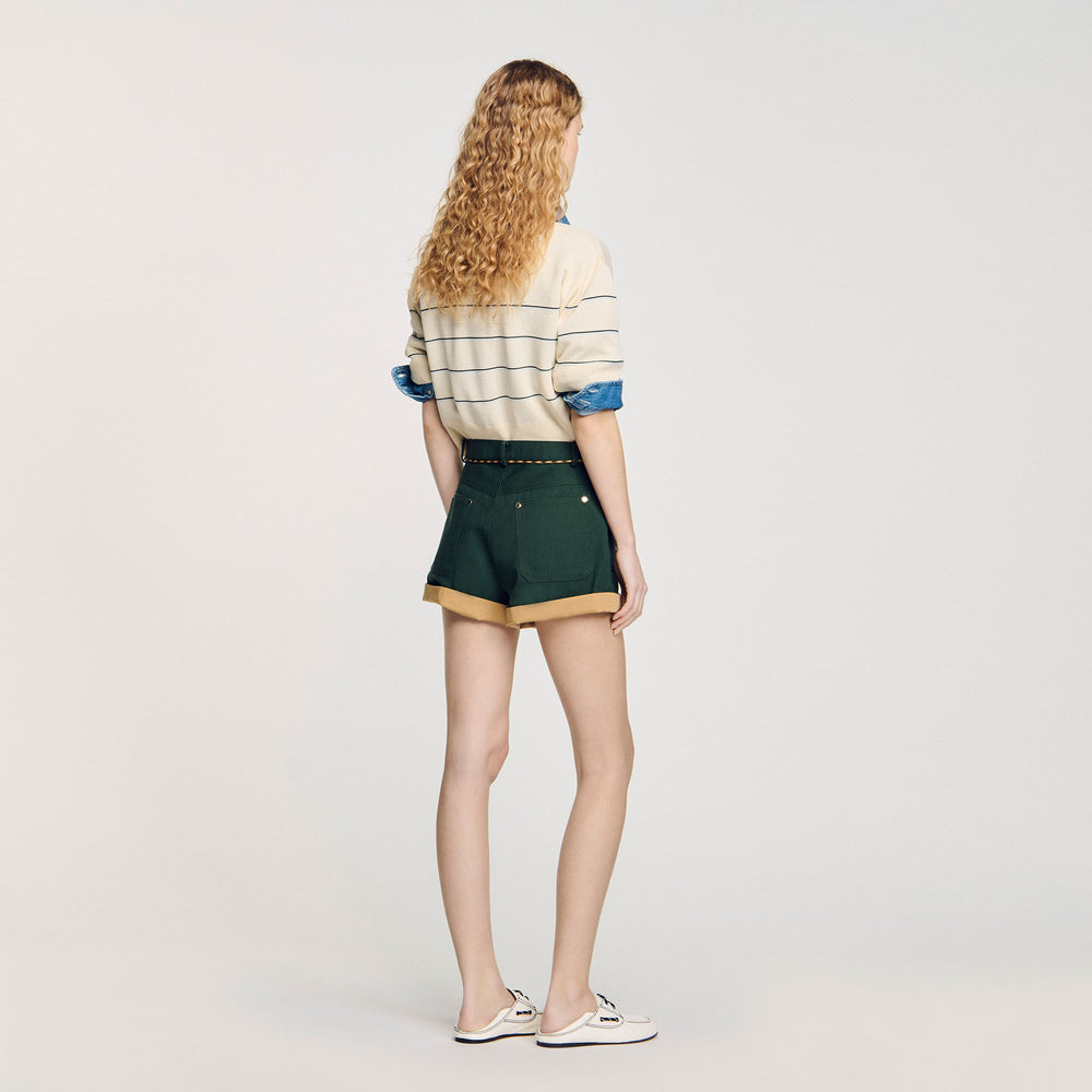 Sandro / Two-tone drawstring waist shorts Bottle Green