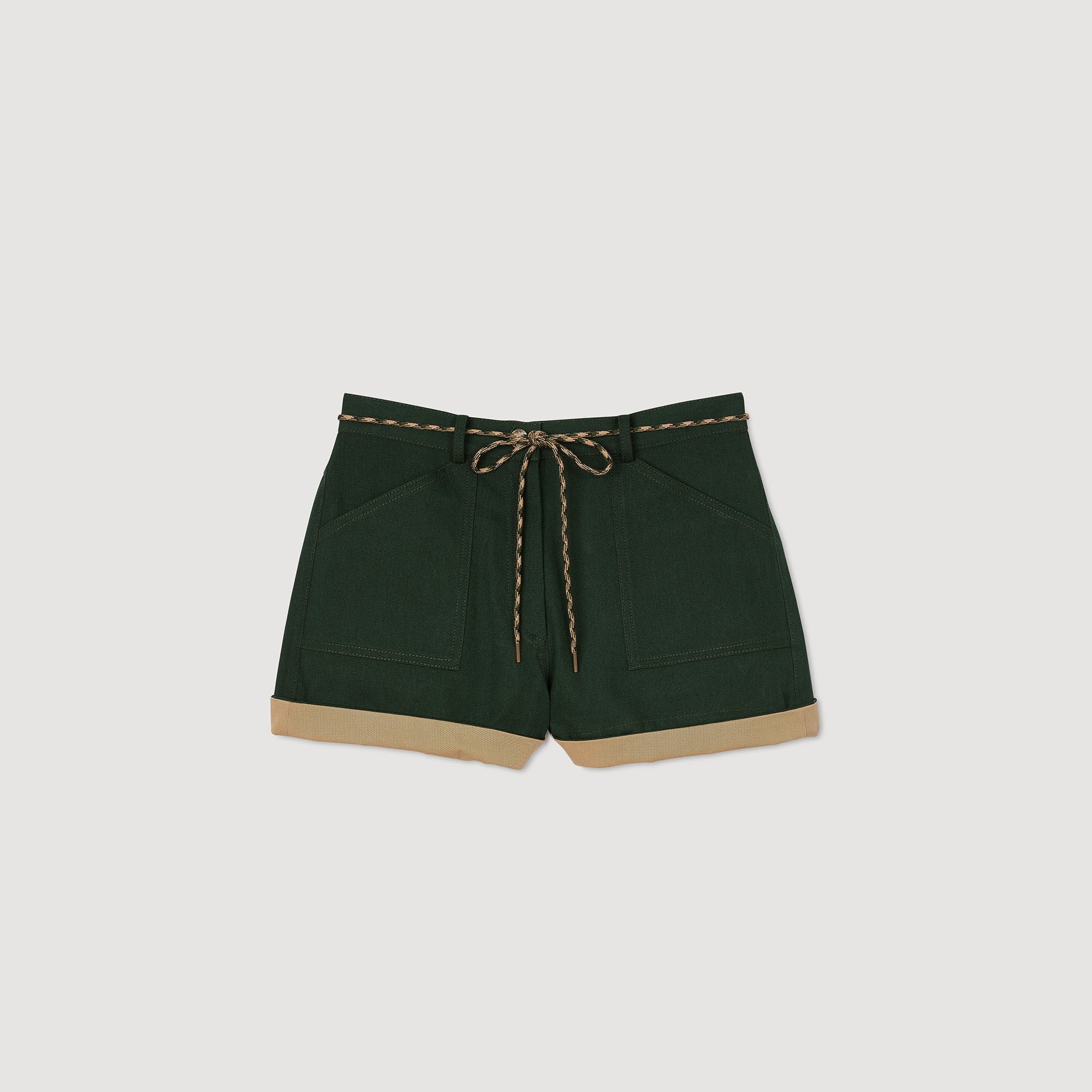 Sandro / Two-tone drawstring waist shorts Bottle Green