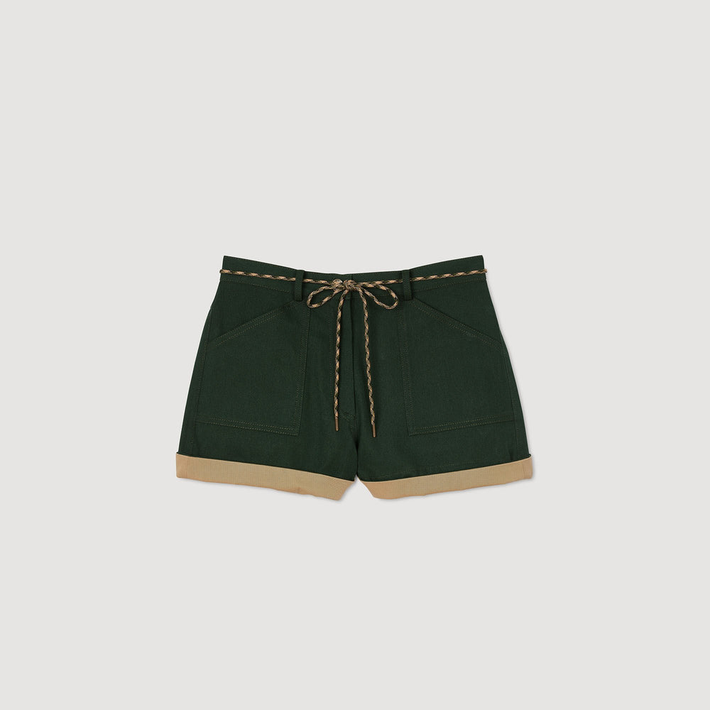 Sandro / Two-tone drawstring waist shorts Bottle Green