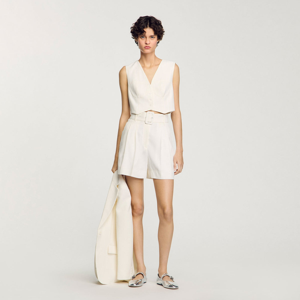 Sandro / Sequin high-waisted shorts Ecru