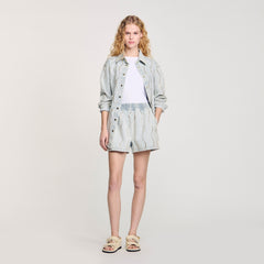 Sandro / Beaded and rhinestone denim shorts Light Bu Jean