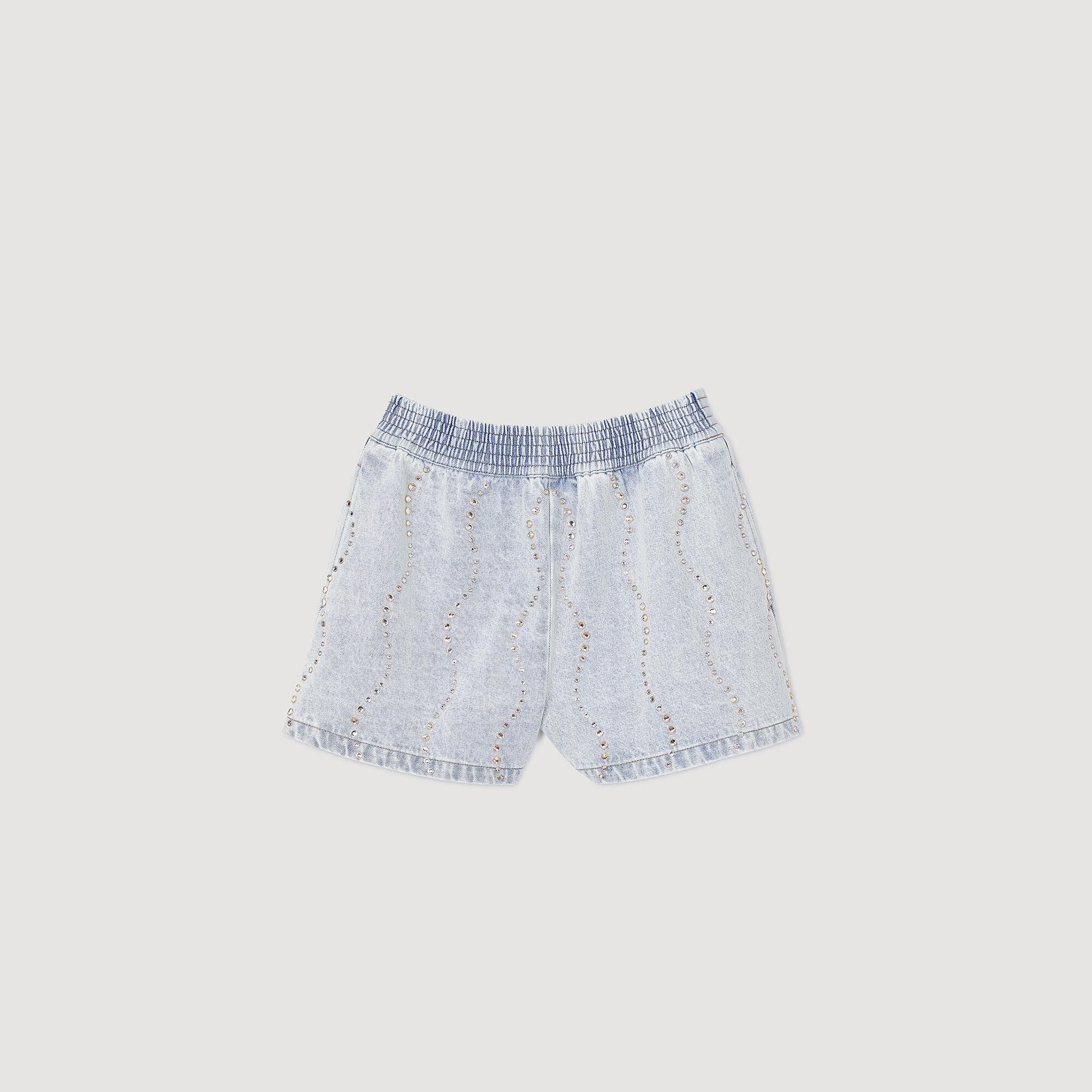 Sandro / Beaded and rhinestone denim shorts Light Bu Jean