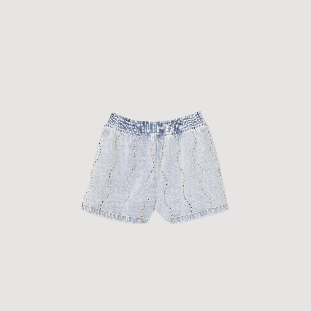 Sandro / Beaded and rhinestone denim shorts Light Bu Jean