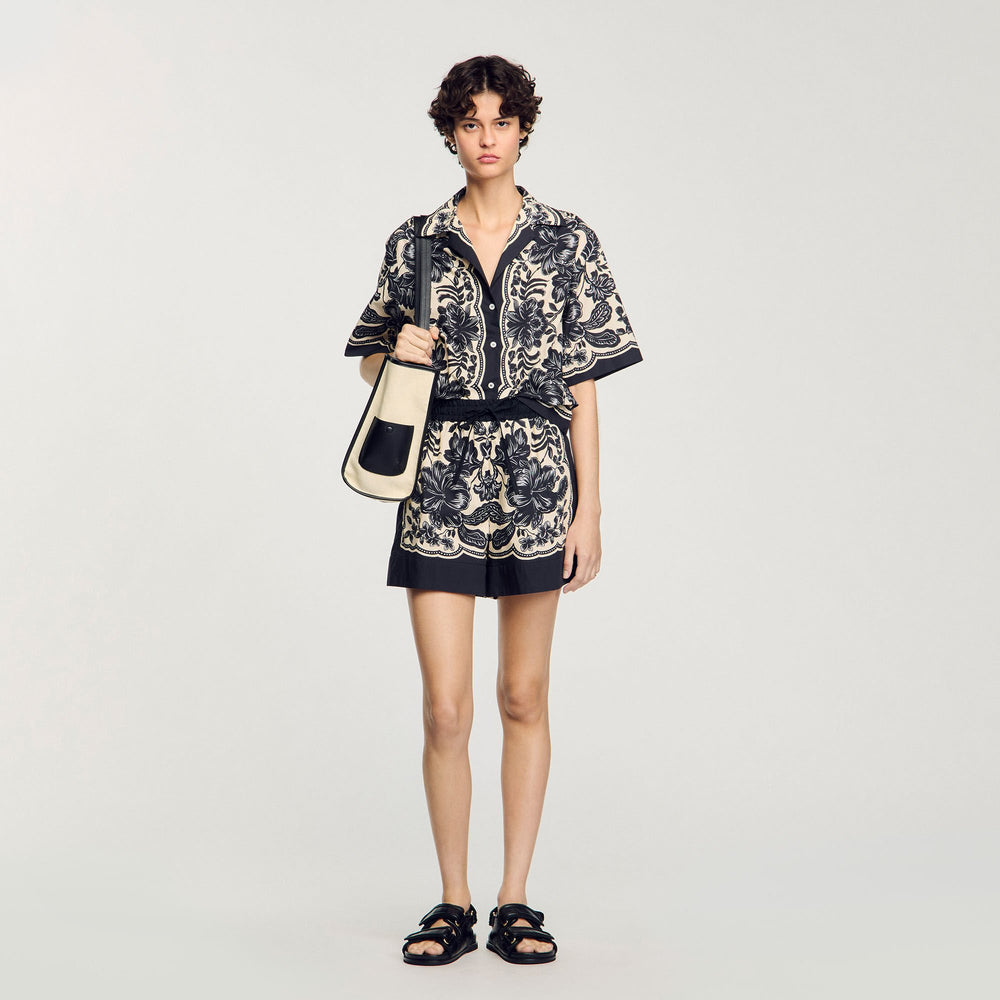 Sandro / Floral print shorts Ecru / Black