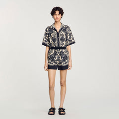 Sandro / Floral print shorts Ecru / Black