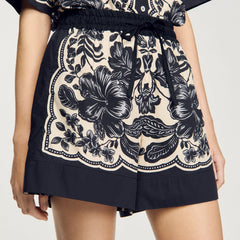 Sandro / Floral print shorts Ecru / Black