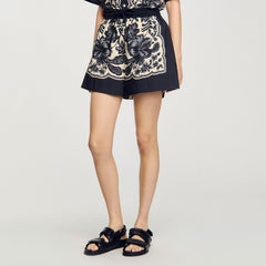 Sandro / Floral print shorts Ecru / Black