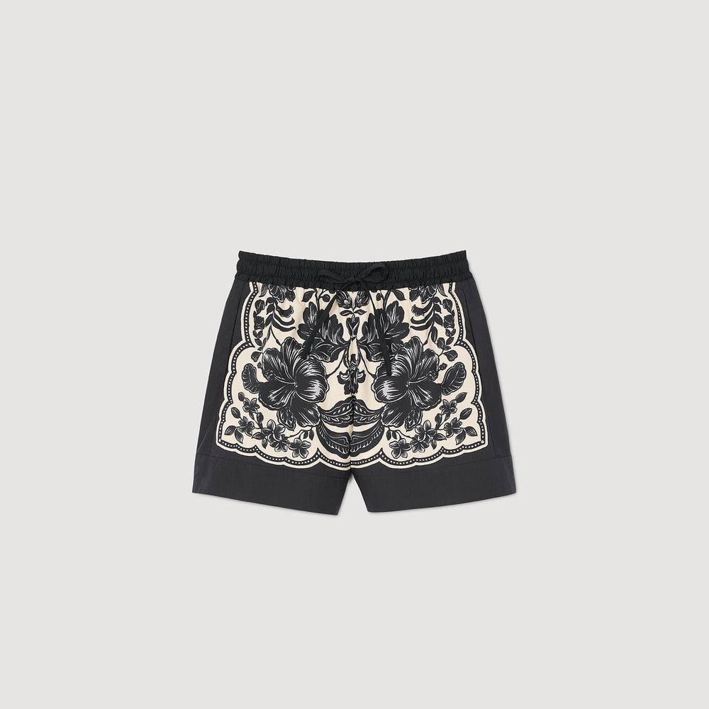 Sandro / Floral print shorts Ecru / Black