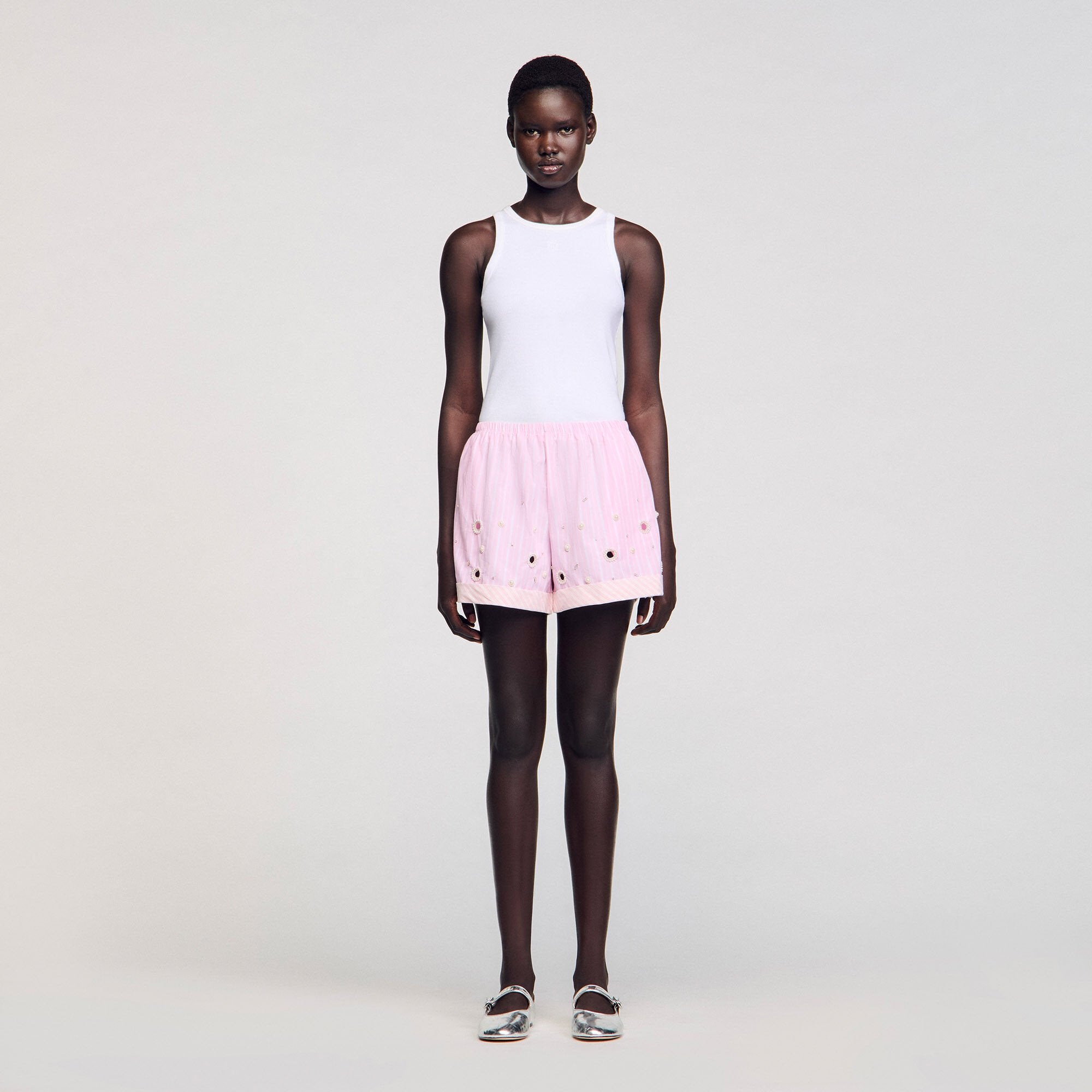 Sandro / Rhinestone striped shorts Pink