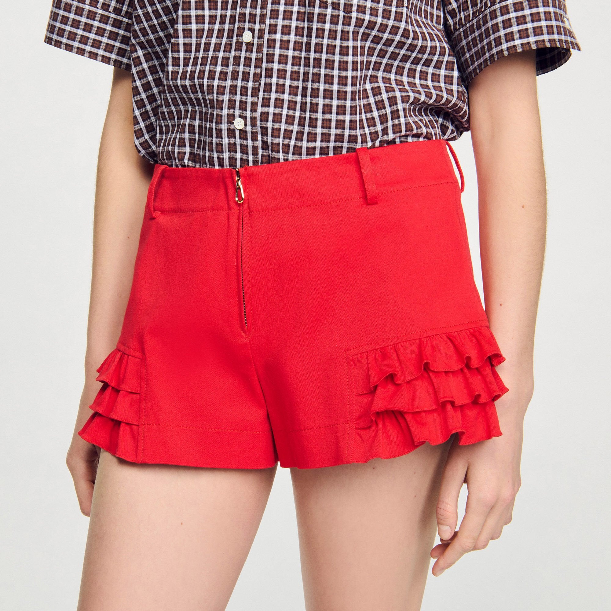 Sandro / Flared ruffled shorts Red