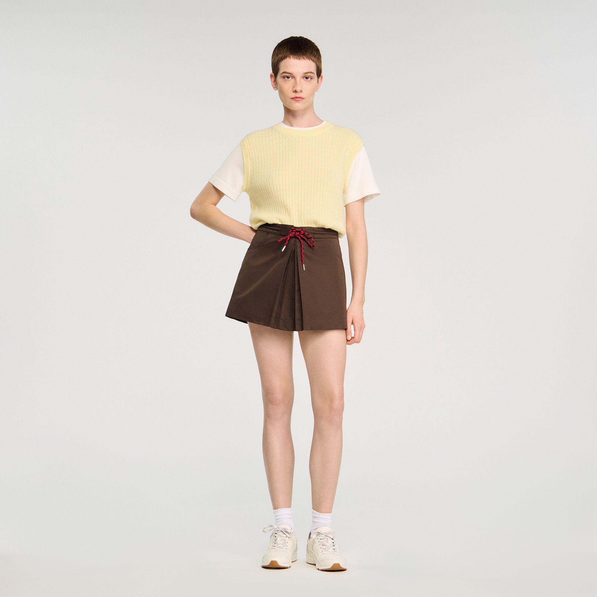 Sandro / Drawstring pleated skort Brown
