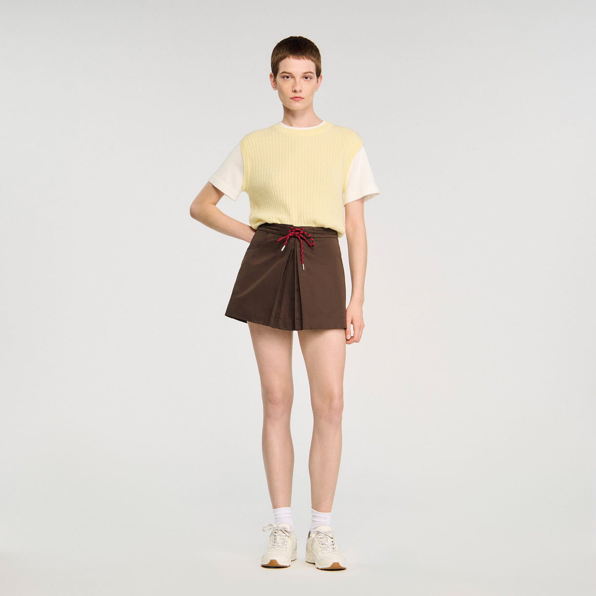 Sandro / Drawstring pleated skort Brown