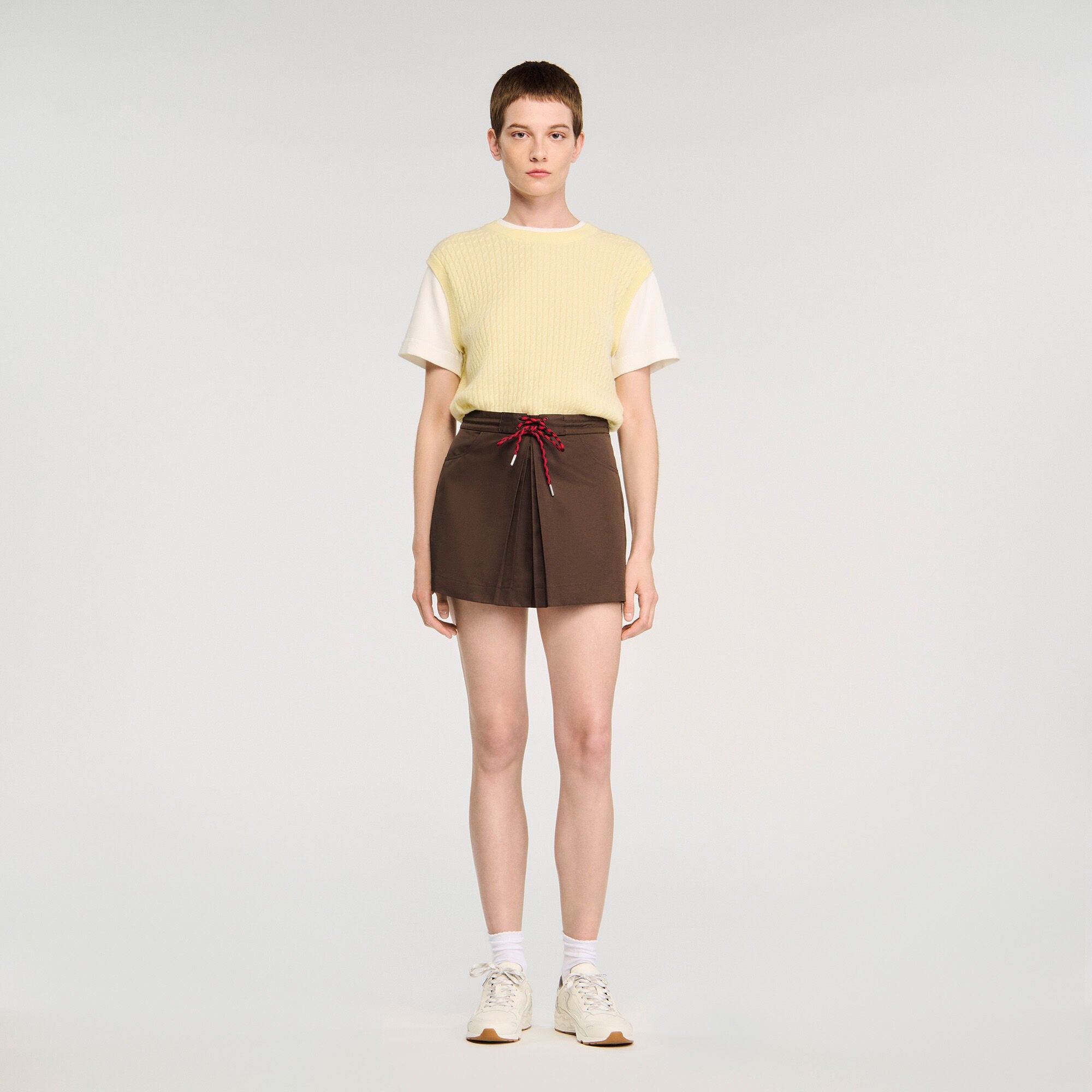 Sandro / Drawstring pleated skort Brown
