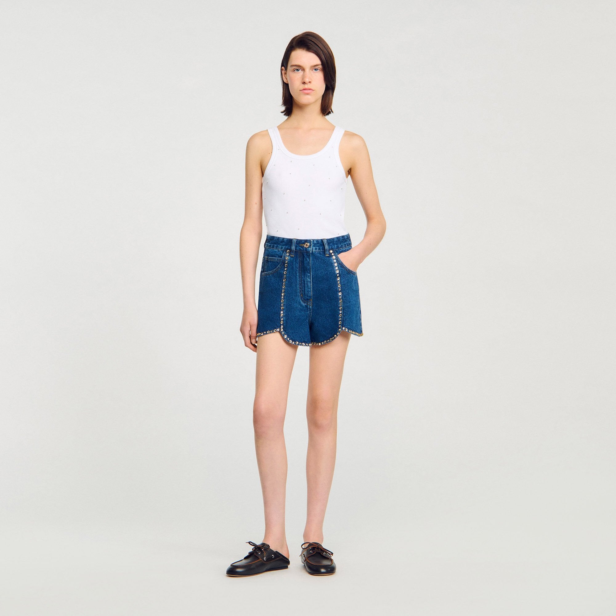Sandro / Rhinestone denim shorts Blue Jean