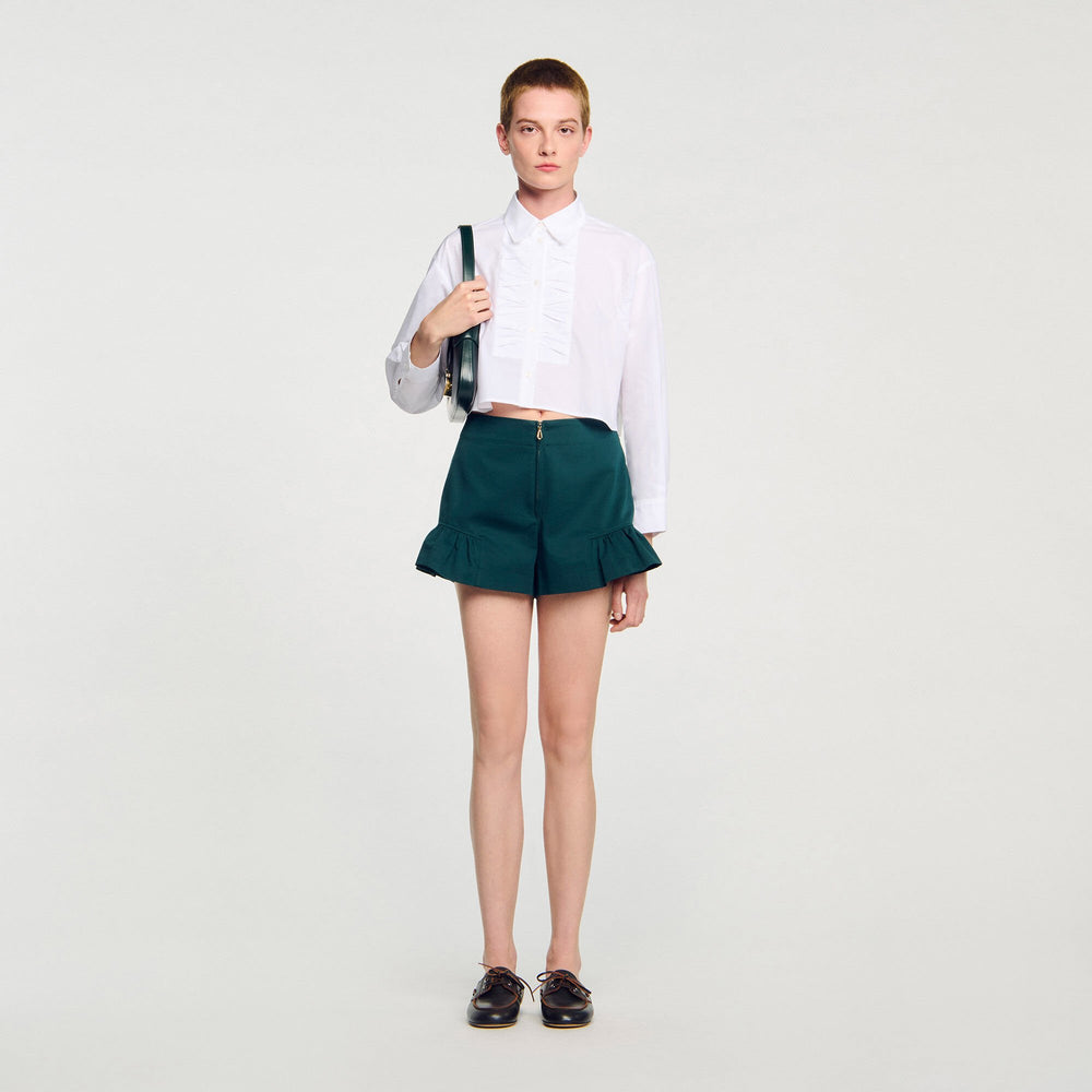 Sandro / Flared ruffled shorts Bottle Green