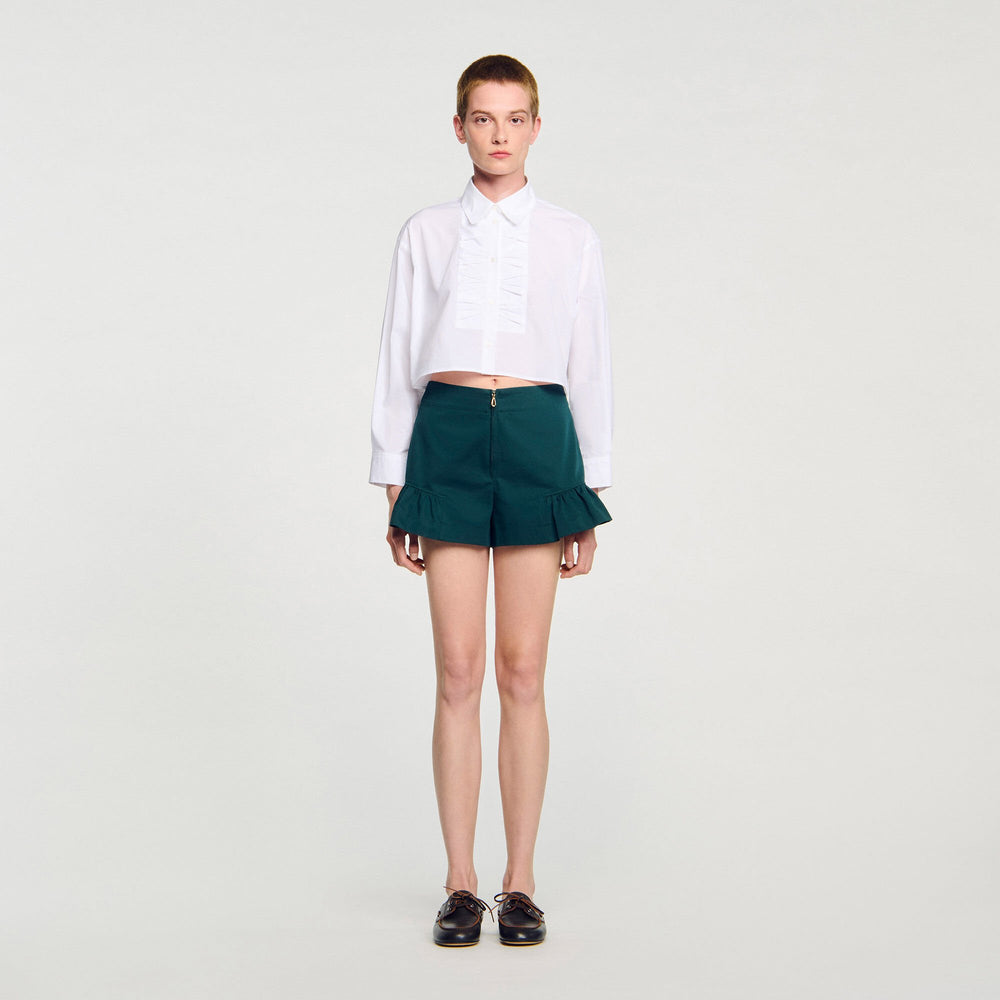Sandro / Flared ruffled shorts Bottle Green