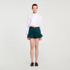 Sandro / Flared ruffled shorts Bottle Green
