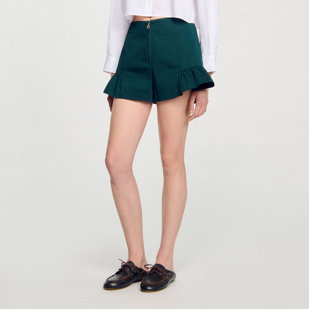 Sandro / Flared ruffled shorts Bottle Green