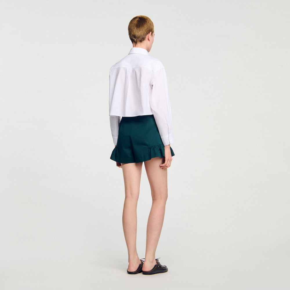 Sandro / Flared ruffled shorts Bottle Green