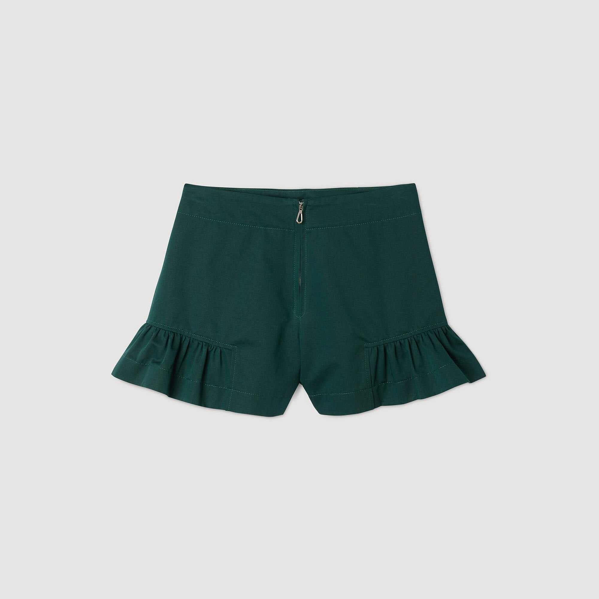 Sandro / Flared ruffled shorts Bottle Green