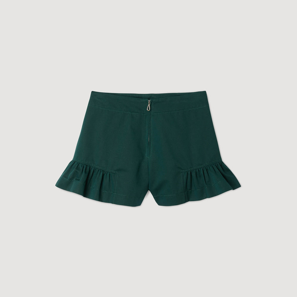 Sandro / Flared ruffled shorts Bottle Green
