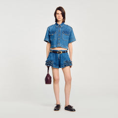 Sandro / Ruffled denim shorts Blue Jean