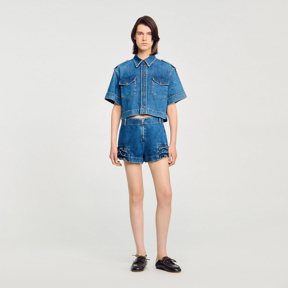 Sandro / Ruffled denim shorts Blue Jean