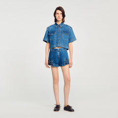 Sandro / Ruffled denim shorts Blue Jean