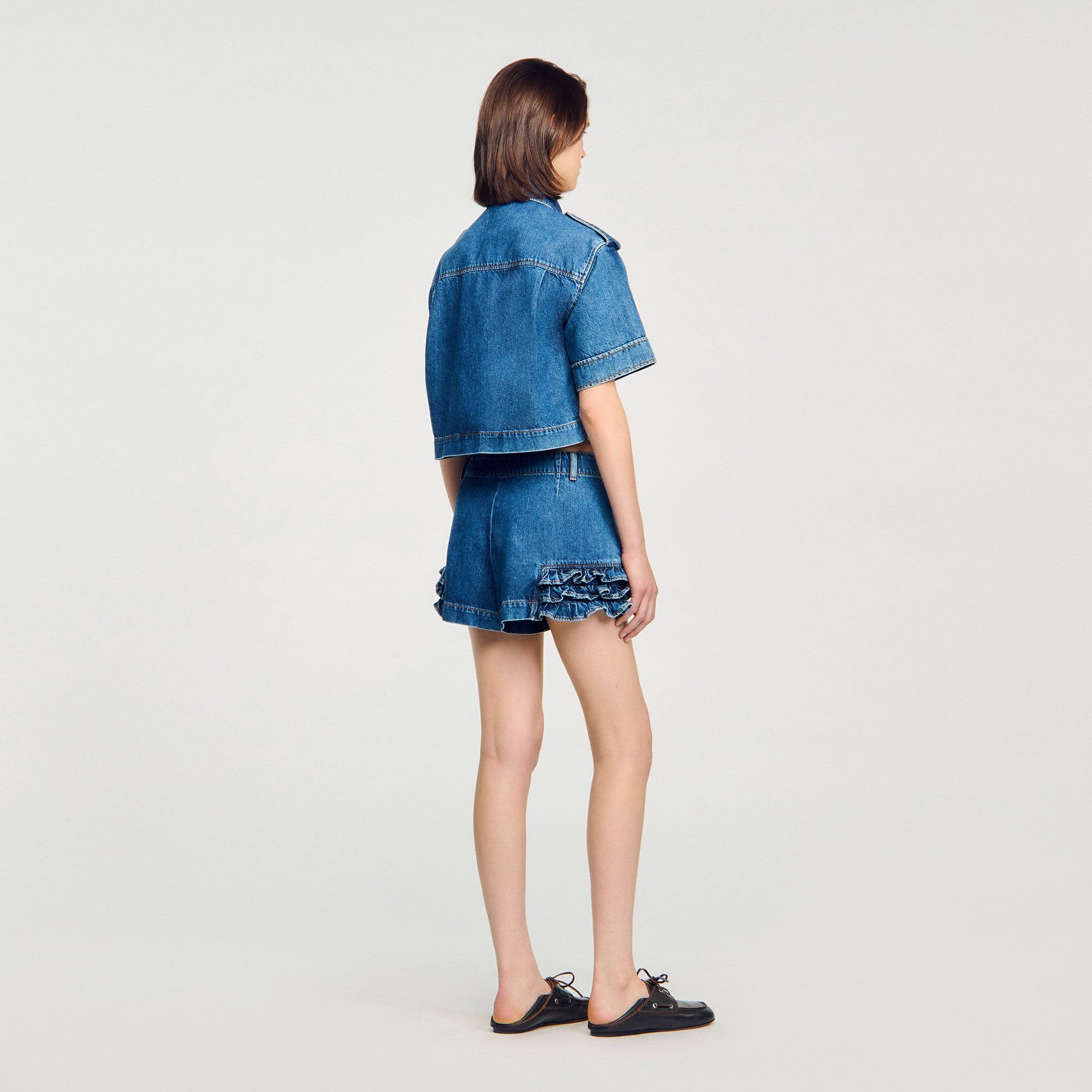Sandro / Ruffled denim shorts Blue Jean