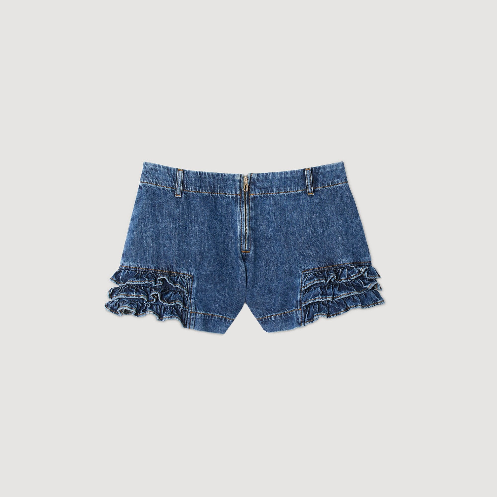 Sandro / Ruffled denim shorts Blue Jean