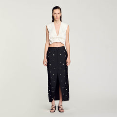 Sandro / Satin-effect crop top White