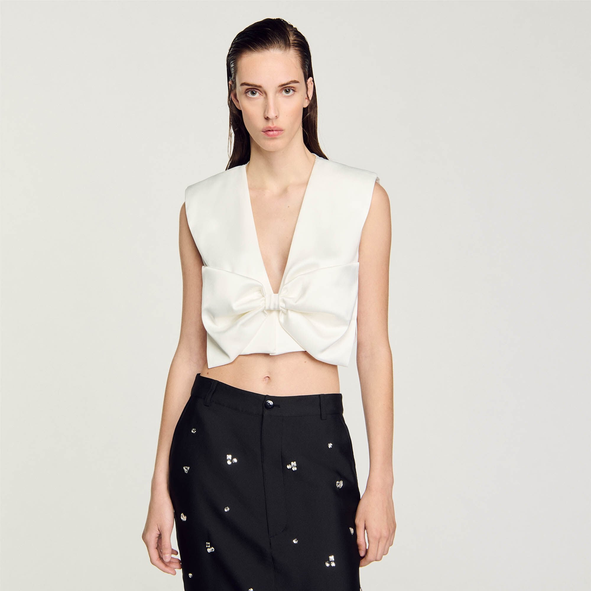 Sandro / Satin-effect crop top White