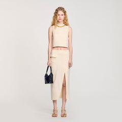 Sandro / Knit crop top with necklace Ecru