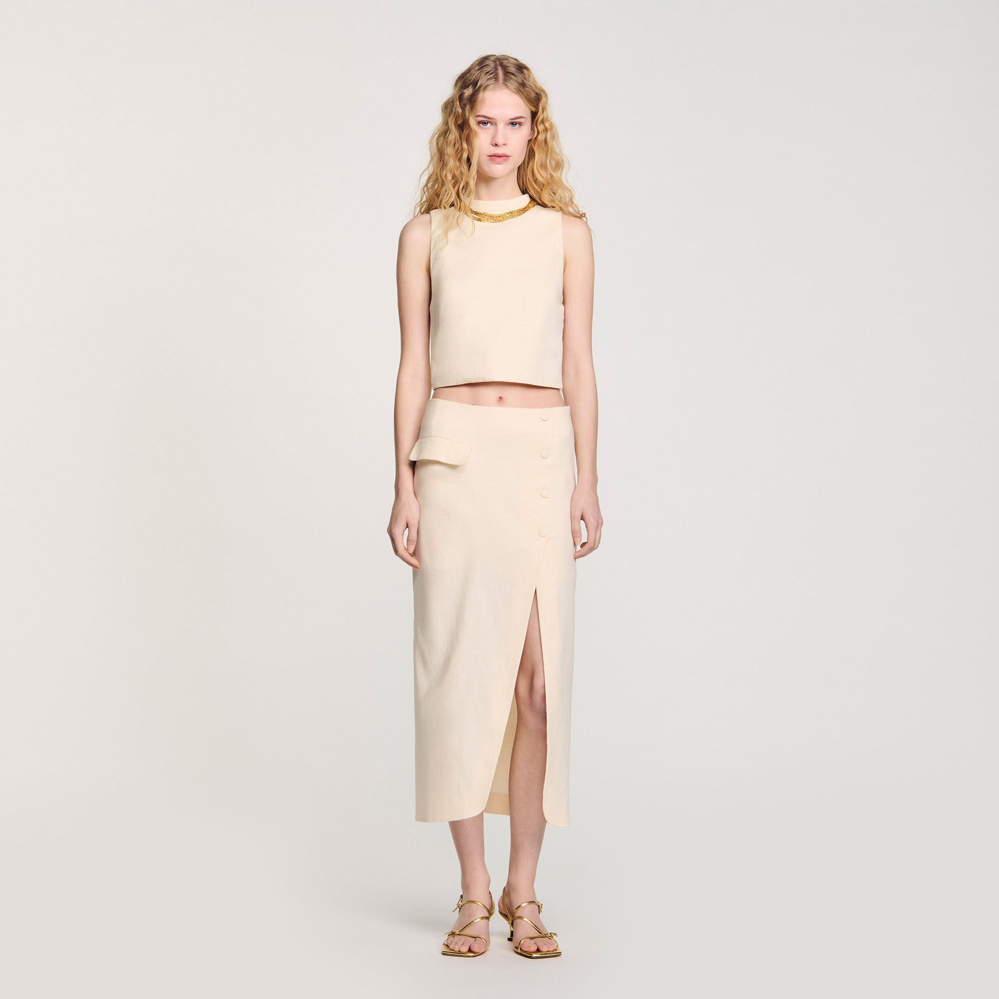 Sandro / Knit crop top with necklace Ecru