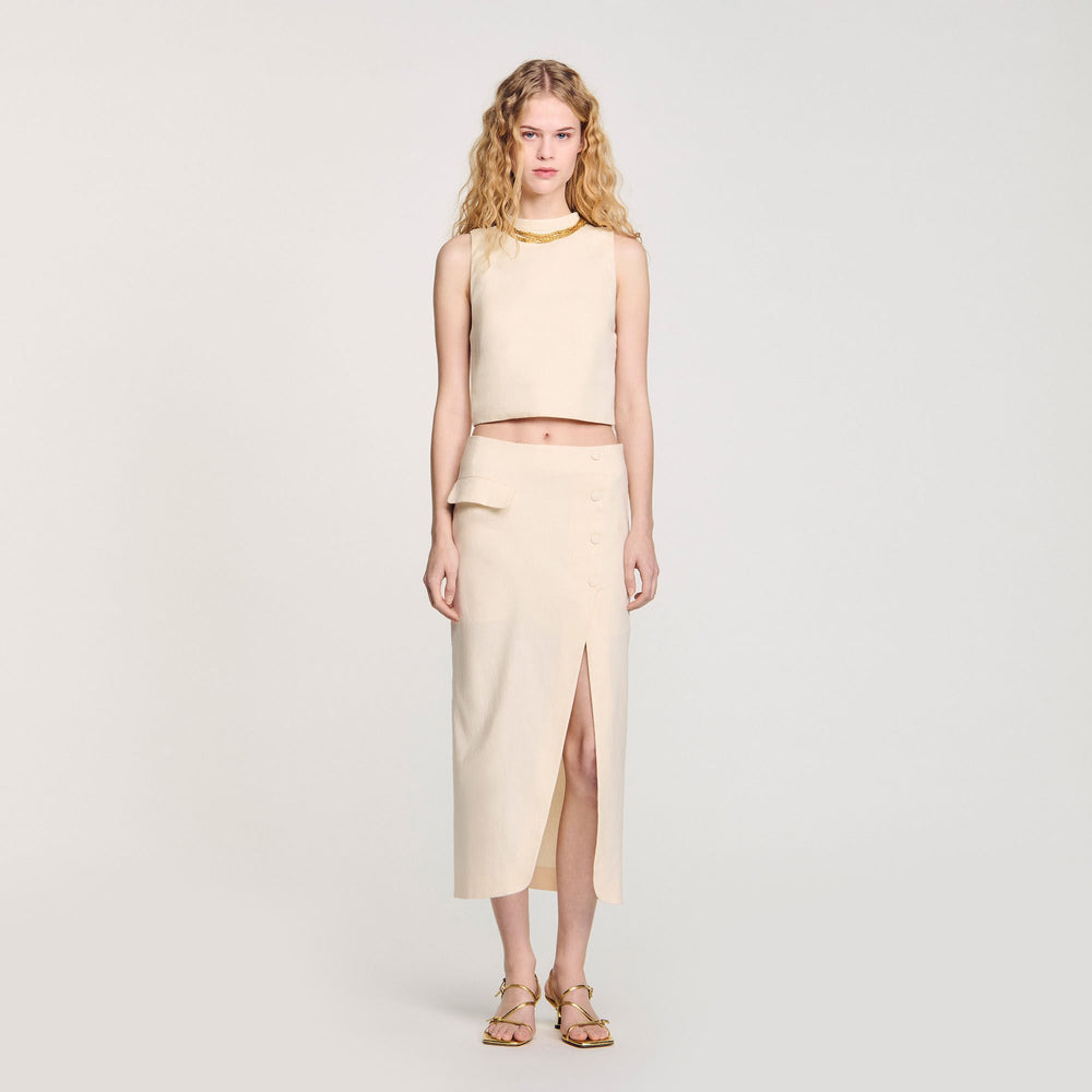 Sandro / Knit crop top with necklace Ecru