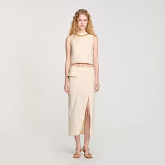 Sandro / Knit crop top with necklace Ecru