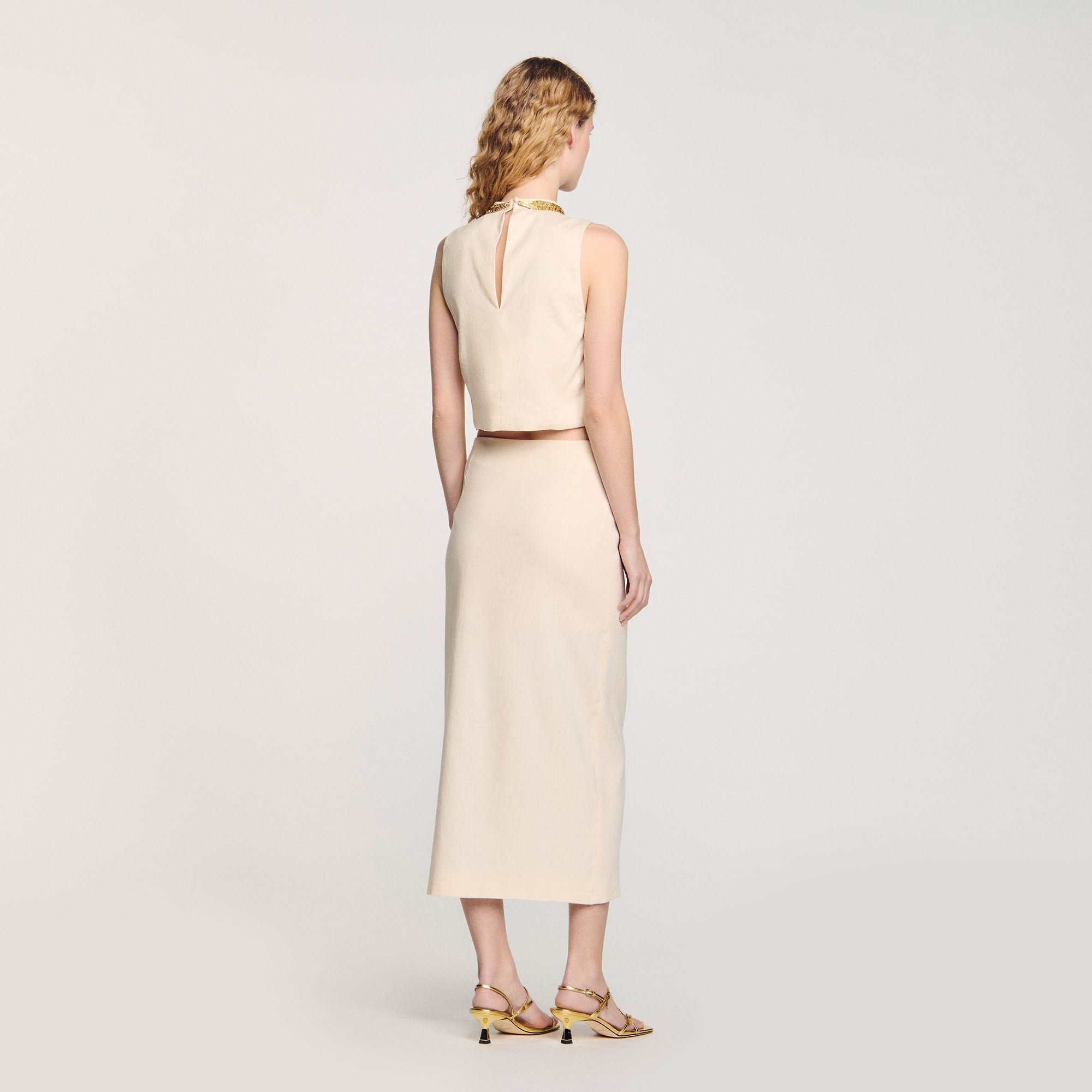 Sandro / Knit crop top with necklace Ecru