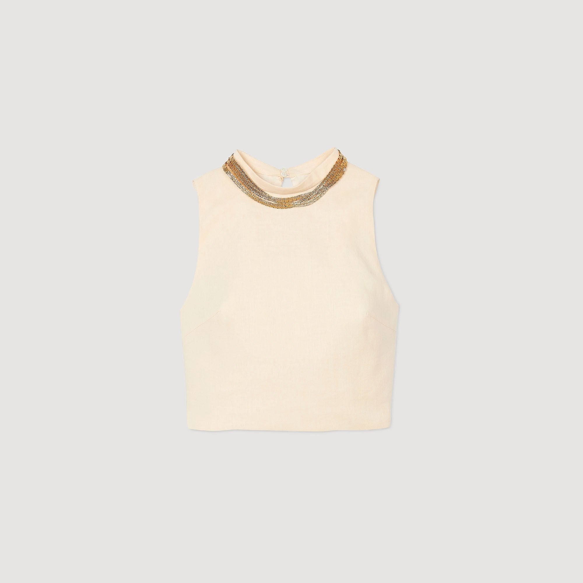 Sandro / Knit crop top with necklace Ecru