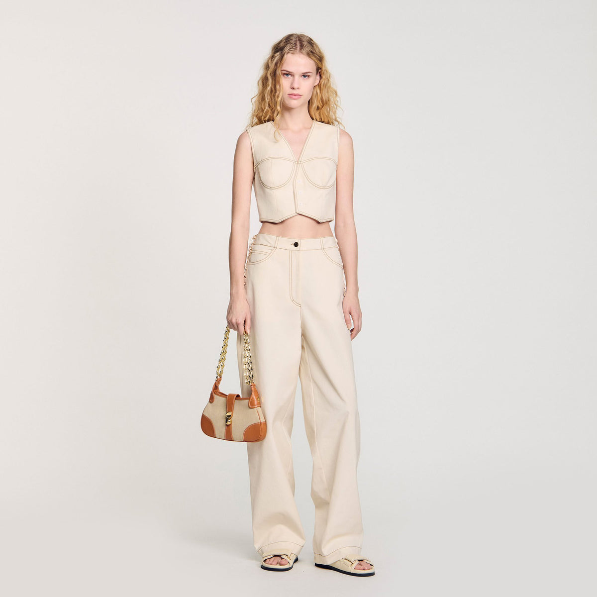 Sandro / Denim cropped jacket Sand
