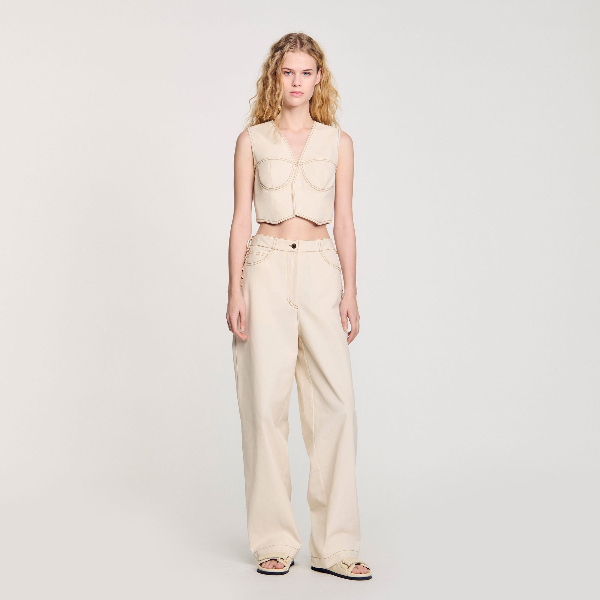 Sandro / Denim cropped jacket Sand