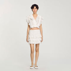 Sandro / Ruffled crop top White
