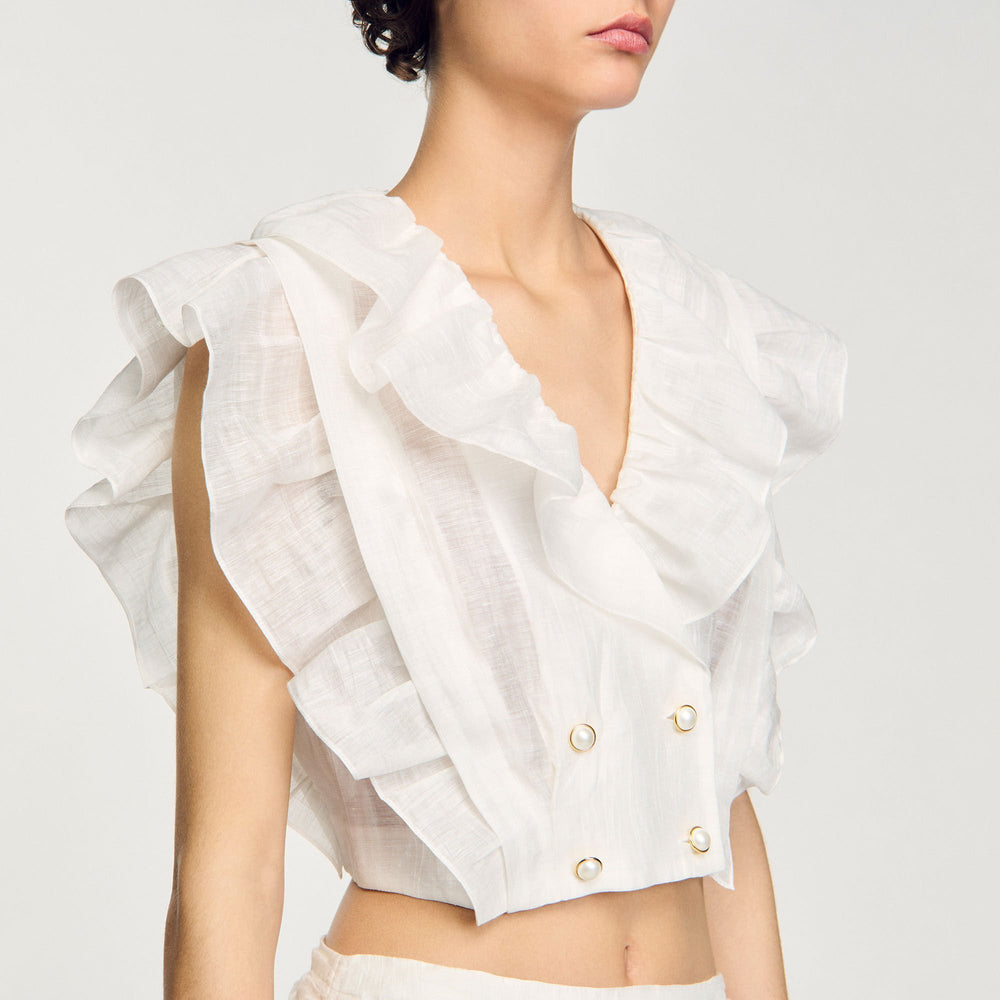 Sandro / Ruffled crop top White