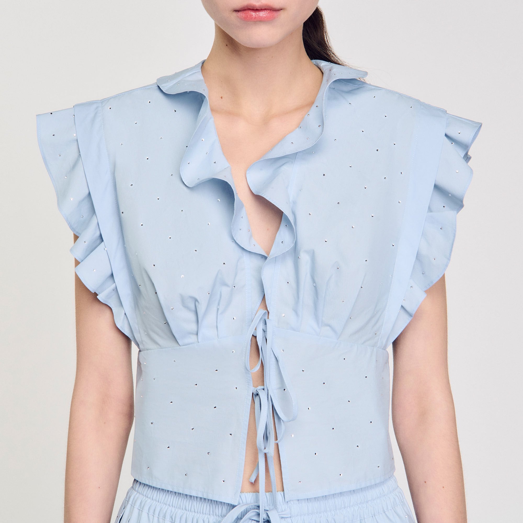 Sandro / Rhinestone ruffle top Sky Blue