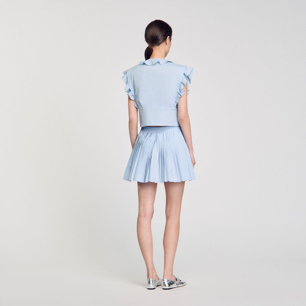 Sandro / Rhinestone ruffle top Sky Blue
