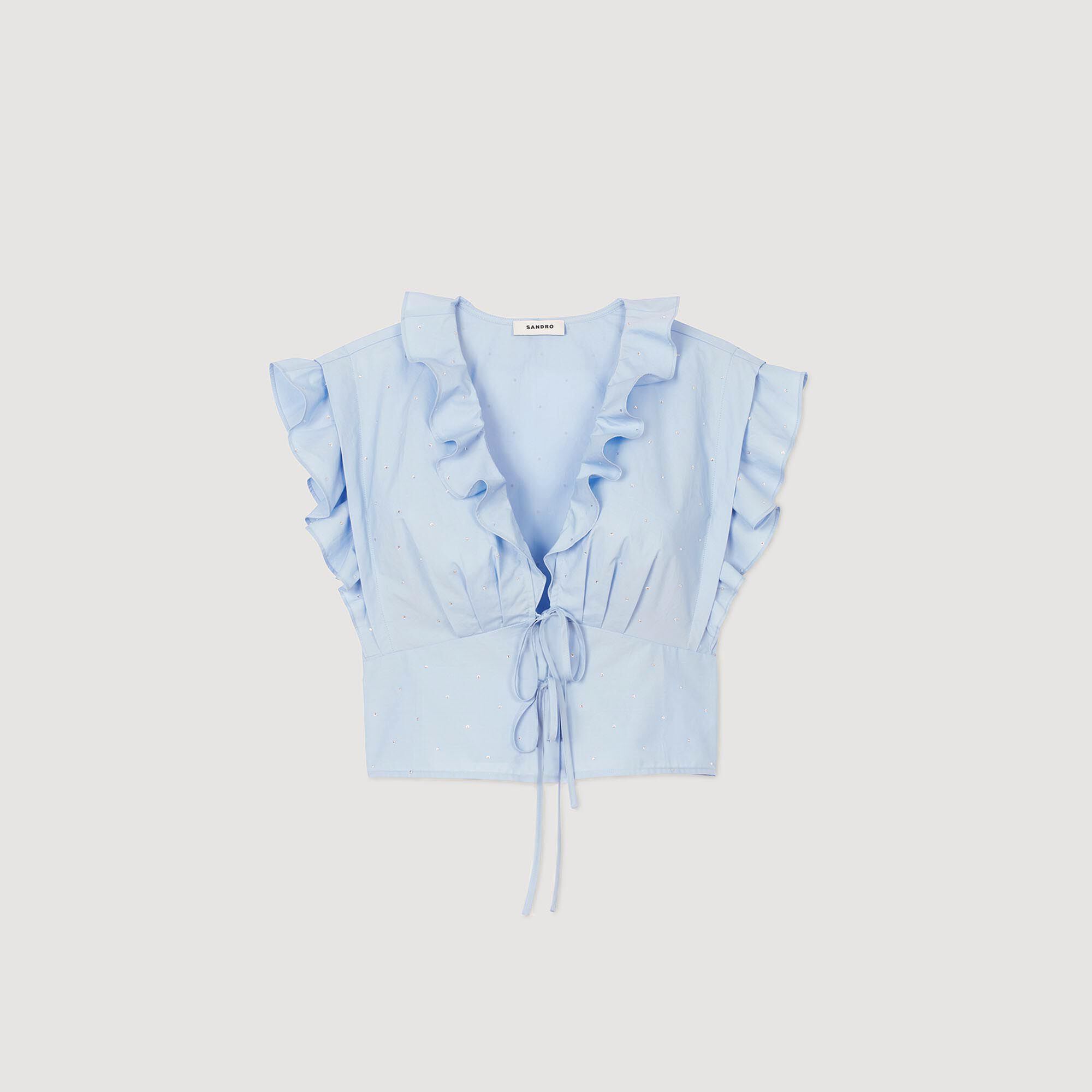 Sandro / Rhinestone ruffle top Sky Blue