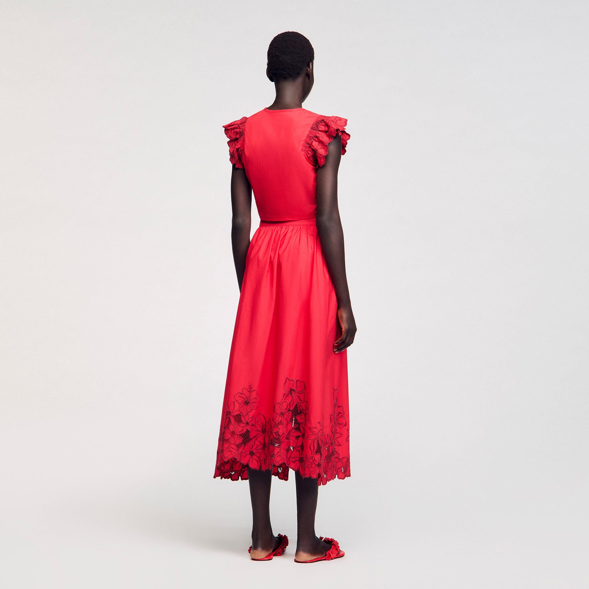 Sandro / Crop top with embroidered sleeves Red