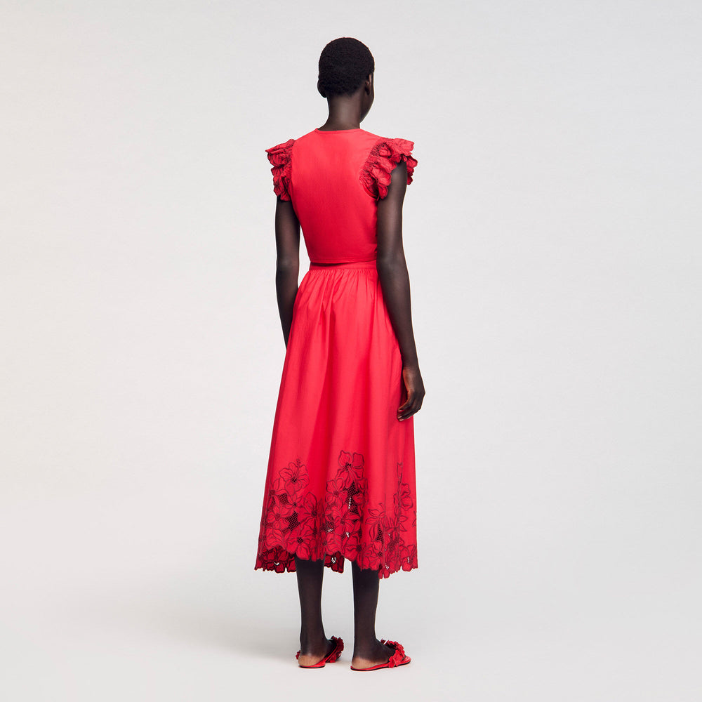 Sandro / Crop top with embroidered sleeves Red