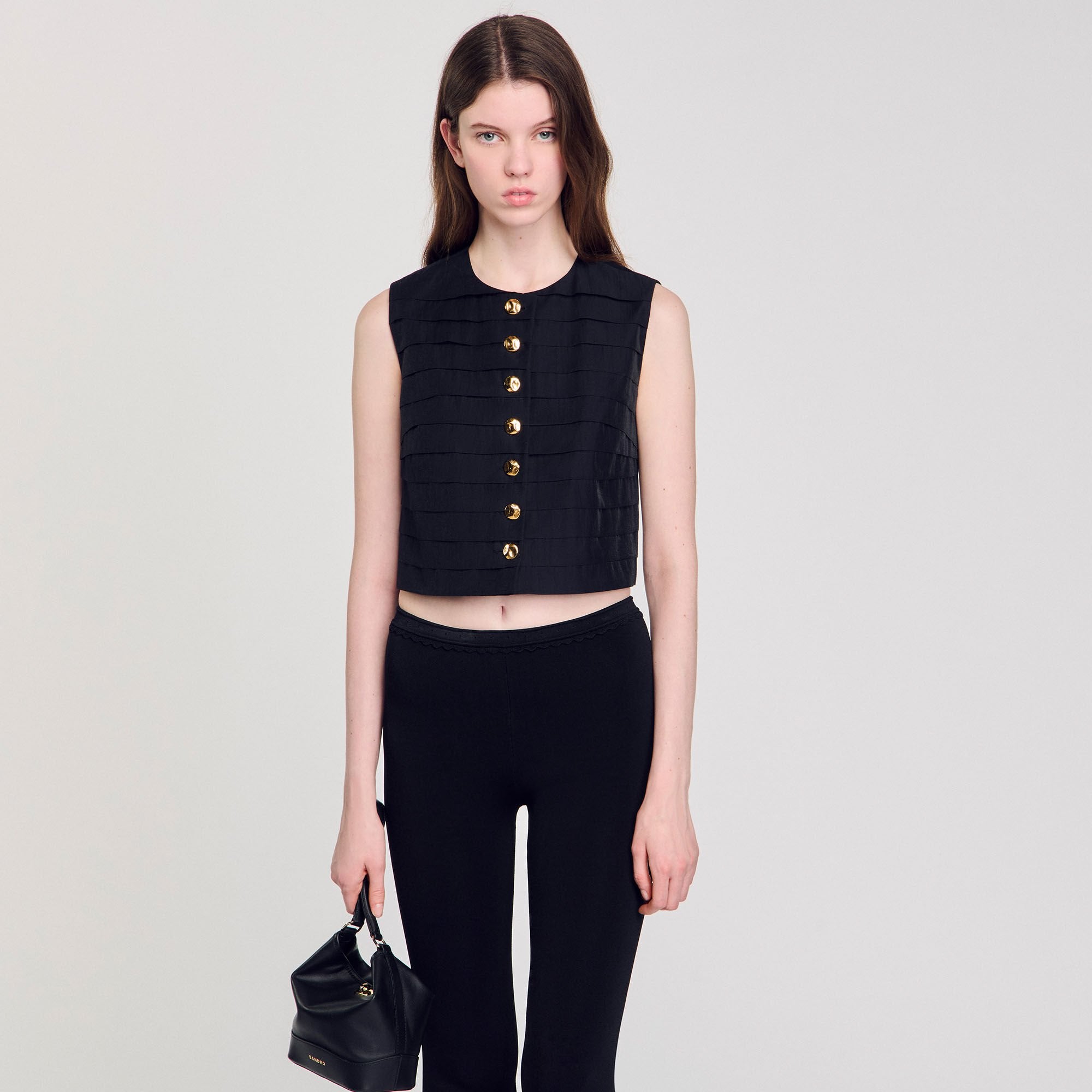 Sandro / Pleated crop top Black